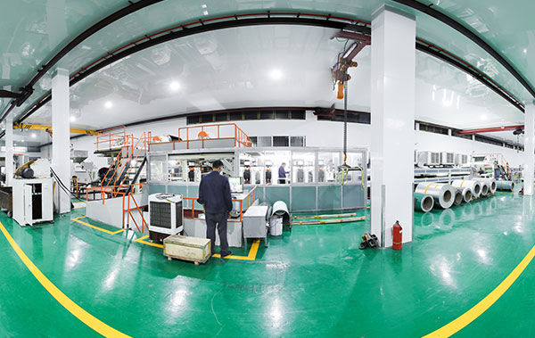 Production area of Zhejiang Geely Decorating Materials, highlighting advanced manufacturing of aluminum composite panels